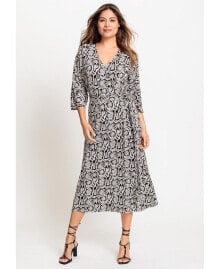 Купить женские платья Olsen: 3/4 Sleeve A-Line Snake Print Midi Dress