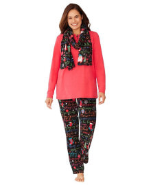 Купить женские пижамы Dreams & Co.: Plus Size Pajama Set With Coordinating Scarf