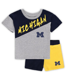 Outerstuff toddler Boys and Girls Heather Gray Michigan Wolverines Super Star T-shirt and Shorts Set