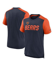 Nike men's Heathered Navy, Heathered Orange Chicago Bears Color Block Team Name T-shirt