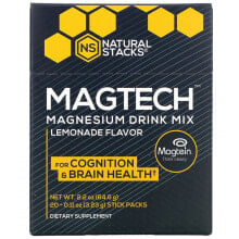 Магний Натурал Стэкс, MagTech, Смесь для приготовления напитков с магнием, лимонад, 20 пакетиков в стиках по 3,23 г (0,11 унции) каждый