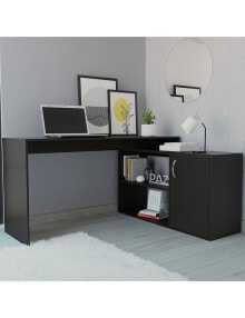 FM FURNITURE dallas L-Shaped Home Office Desk, Two Shelves, Single Door Cabinet