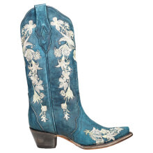 Купить женские высокие ботинки Corral Boots: Corral Boots Studded Floral Snip Toe Cowboy Womens Blue Casual Boots A4361