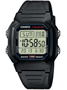 Мужские наручные электронные часы с черным силиконовым ремешком CASIO W-800H-1AVES Collection 37mm 10 ATM