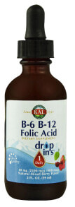 Витамины группы В KAL B-6 B-12 Folic Acid Dropins Витамины В-6 + В-12 + Фолиевая кислота 59 мл с ягодным вкусом
