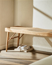 Wood and rattan bench