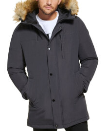 Men's Long Parka with Faux-Fur Lined Hood