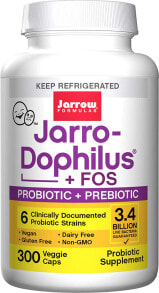 Пребиотики и пробиотики Jarrow Formulas Jarro-Dophilus plus FOS Комплекс с пробиотиками и пребиотиками для поддержки микробаланса в кишечнике и иммунитета 3,4 млрд КОЕ 6 штаммов 300 вегетарианских капсул
