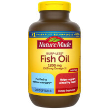 Рыбий жир и Омега 3, 6, 9 Nature Made Fish Oil Burp-Less Рыбье масло для здоровья сердца 1200 мг 200 гелевых капсул