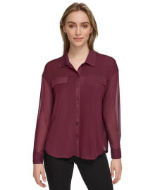 Calvin Klein women's Mesh Button-Front Shirt