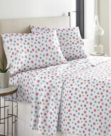 Pointehaven bright Snowflake Heavy Weight Cotton Flannel Sheet Set, Twin