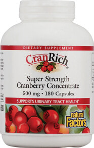 Растительные экстракты и настойки natural Factors CranRich Super Strength Cranberry Concentrate Растительный клюквенный концентрат для поддержки здоровья мочевыводящих путей 500 мг 180 капсул