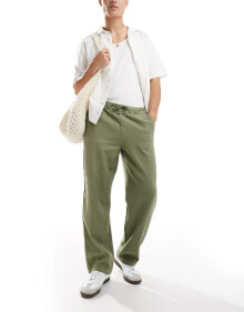 Купить мужские брюки SELECTED HOMME: Selected Homme linen mix loose fit trouser in khaki