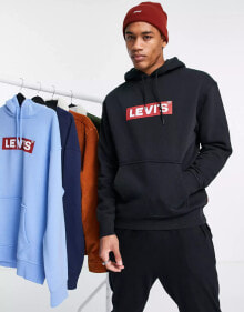 Levi's – Kapuzenpullover in Schwarz mit eckigem Logo