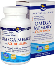 Рыбий жир и Омега 3, 6, 9 Nordic Naturals Omega Memory with Curcumin  Омега-3 с куркумином для поддержки структуры и функции клеток головного мозга 975 мг 60 гелевых капсул