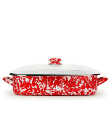 Red Swirl Enamelware Collection 10.5 Quart Roasting Pan