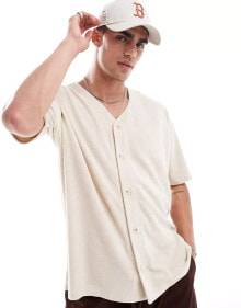 ASOS DESIGN – Baseball-T-Shirt in Oversize-Passform aus Frottee in Beige