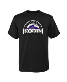 Outerstuff big Boys and Girls Black Colorado Rockies Logo Primary Team T-shirt