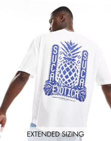 ASOS DESIGN – Oversize-T-Shirt in Weiß mit Ananas-Rückenprint