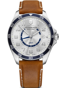 Мужские наручные часы с коричневым кожаным ремешком Victorinox 241931 Field Force GMT mens 42mm 10ATM