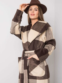 Женские пальто Удлиненное бежево-коричневое клетчатое пальто с поясом Factory Price