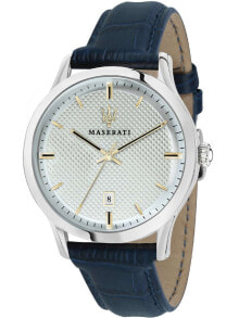 Аналоговые мужские наручные часы с синим кожаным ремешком Maserati R8851108021 Potenza mens 45mm 10ATM