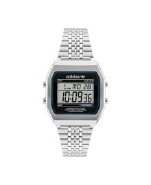 adidas unisex Digital Two Silver-Tone Stainless Steel Bracelet Watch 36mm