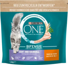 Купить сухие корма для кошек PURINA ONE: Trockenfutter Katze mit Huhn & Vollkorn Getreide, Coat & Hairball, Adult, 1,4 kg