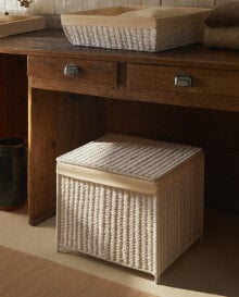 Rectangle fabric-lined laundry basket