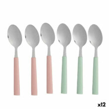 Set of Spoons Dessert Green Pink Silver Stainless steel Plastic 15,7 cm (12 Units)