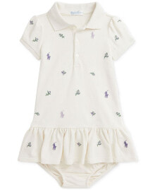 Купить детские платья и сарафаны для девочек Polo Ralph Lauren: Baby Girls Embroidered Cotton Polo Dress