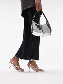 Купить черные женские туфли на каблуке Topshop: Topshop Wide Fit Nancy strappy toe post mid heeled sandal in silver croc