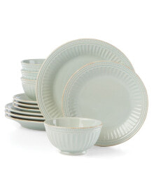 French Perle Groove Ice Blue 12-Piece Dinnerware Set, Service for 4, Created for Macy's