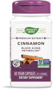 Витамины и БАДы при сахарном диабете nature's Way Cinnamon Standardized Корица для метаболизма сахара в крови 60 растительных капсул