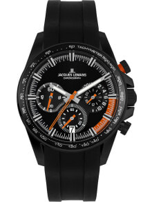 Мужские наручные часы с ремешком Мужские наручные часы с силиконовым черным ремешком Jacques Lemans 1-2127D Liverpool chronograph 40mm 10ATM