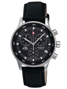 Мужские наручные часы с ремешком Мужские наручные часы с черным кожаным ремешком Swiss Military SM30052.03 Chronograph 40mm 5 ATM