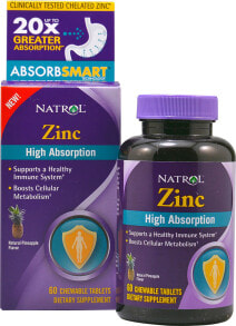 Цинк Natrol  High Absorption  Цинк  60 жевательных таблеток Ананас