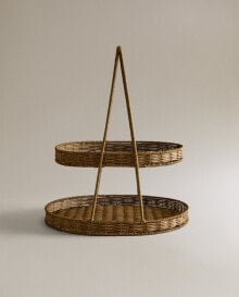 Two-tier rattan serving dish with handle