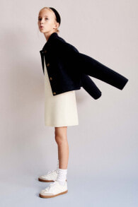 Cropped wool blend coat