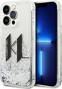 Karl Lagerfeld Etui Karl Lagerfeld Liquid Glitter Big KL HardCase do iPhone 14 Pro srebrne