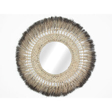 Wall mirror Romimex Natural Natural Fibre Window 70 x 70 x 3 cm Circular