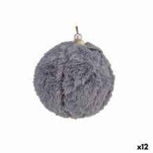 Christmas Bauble Velvet Dark grey Ø 8 cm (12 Units)