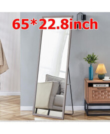 Simplie Fun thickened frame, gray wood grain solid wood frame full-length mirror, dressing mirror, bedroom entrance, decorative mirror, floor standing mirror. 65