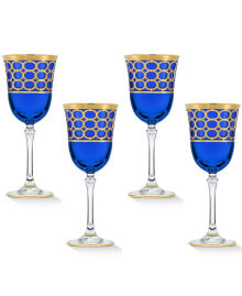 Lorren Home Trends cobalt Blue White Wine Goblet with Gold-Tone Rings, Set of 4