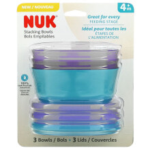 Food containers nUK, Stacking Bowls, 4+ Months, Purple &amp; Teal, 3 Bowls + 3 Lids