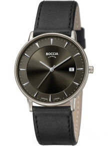 Мужские наручные часы с черным кожаным ремешком Boccia 3607-01 mens watch titanium 39mm 5ATM