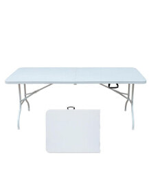 Simplie Fun 6FT Portable folding table with hand grip, suitable for picnic camping garden dinner party, stable and reliable, versatile
