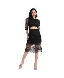 Campus Sutra women's Black Self-Design Dress With Cutout Detail