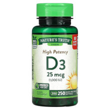 Витамин Д Nature's Truth, Высокоэффективный витамин D3, 25 мкг (1000 МЕ), 250 мягких таблеток быстрого высвобождения