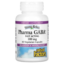 Аминокислоты natural Factors, Stress Relax, Pharma GABA, 100 мг, 60 вегетарианских капсул